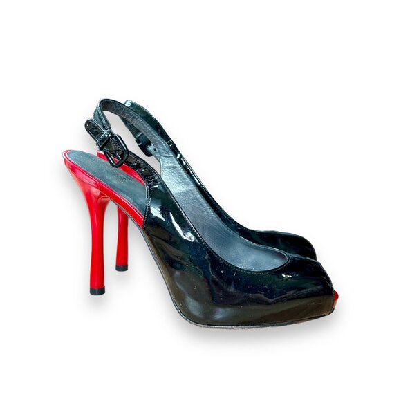 Stuart Weitzman Black Patent Red Platform Heels - Picture 1 of 9